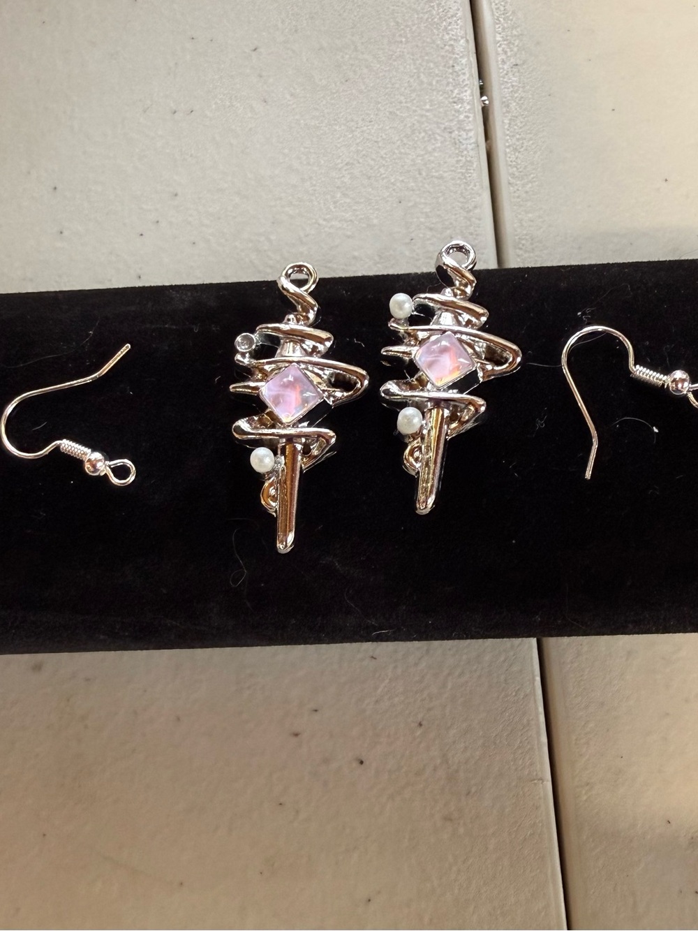 Elegant Pink Opal Spiral Drop Earrings - Women Jewelry
